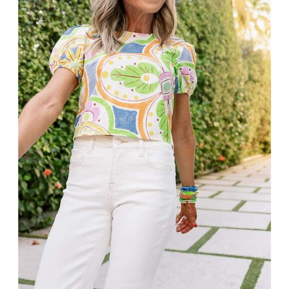 Avara Sidney Top S Zip Back Puff Short Sleeve Summer Trendy Crop Floral NEW - Picture 9 of 9